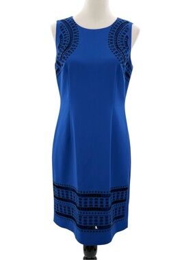 Antonio Melani Royal Blue Flocked Sheath Dress Size 8 Career Cocktail Midi